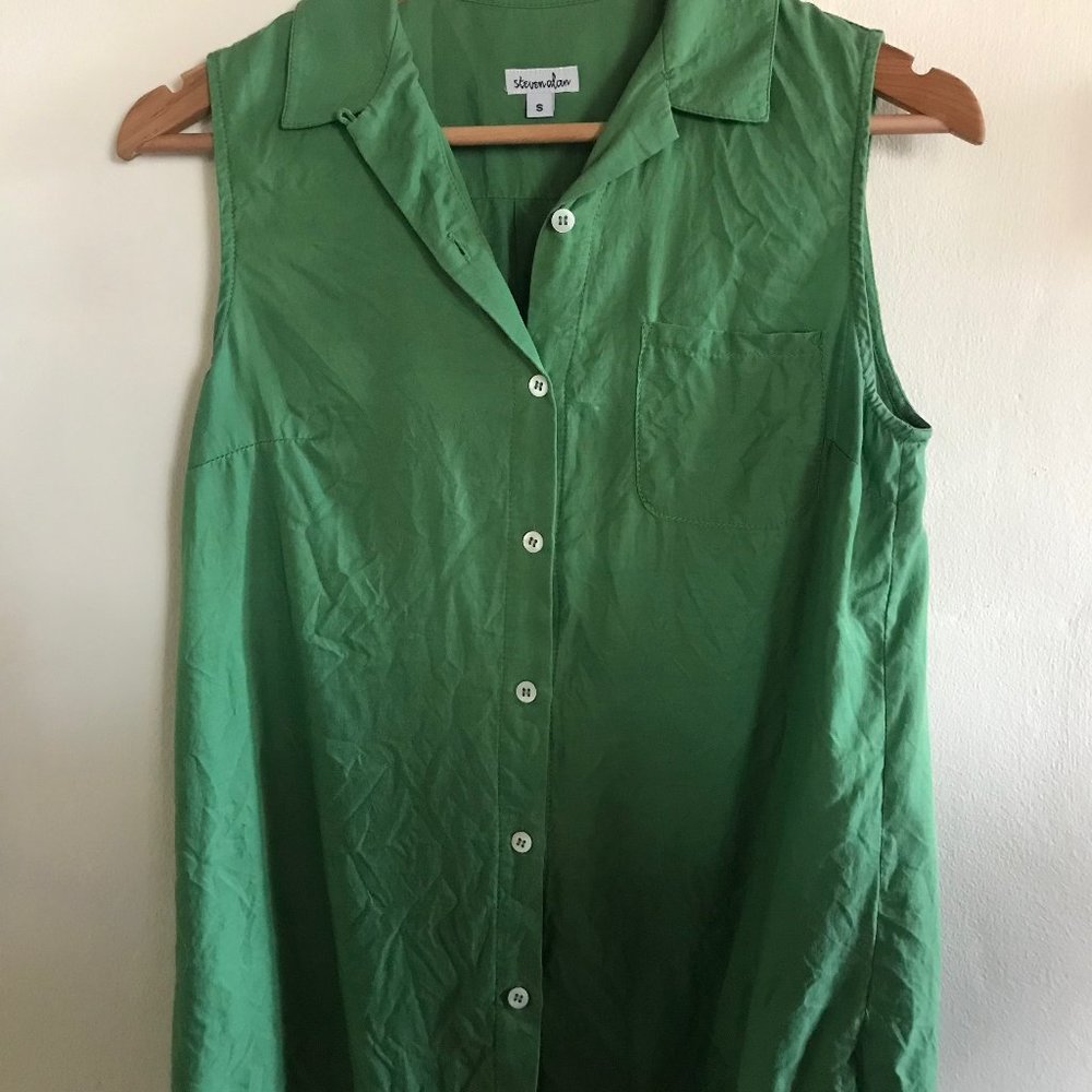 Steven Alan sleeveless green button-down shirt, size small